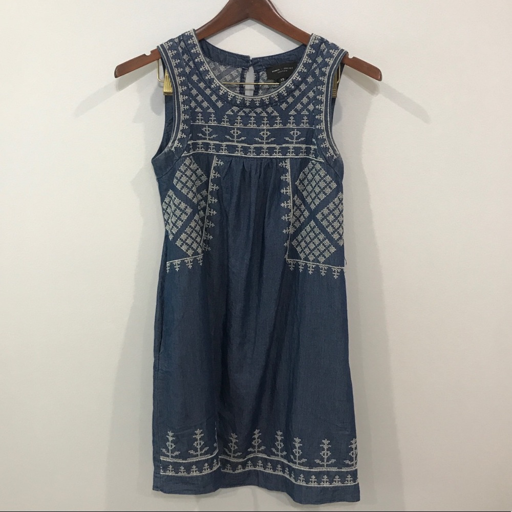 Embroidered Chambray Dress